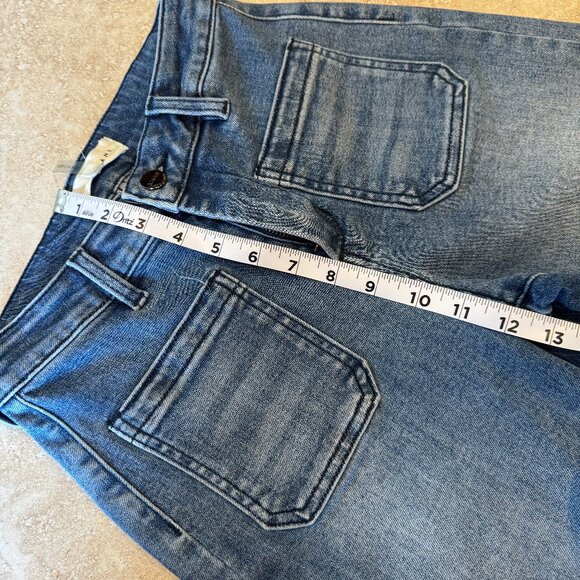 RISEN Medium Wash Ombre Hem Patch Pocket Wide Leg Jeans - Picture 6 of 9